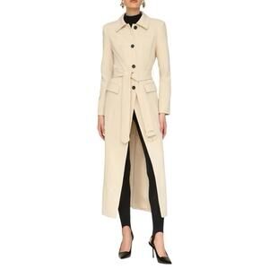 Avec Les Filles Modern Cutaway Belted Long Trench Coat Womens Medium